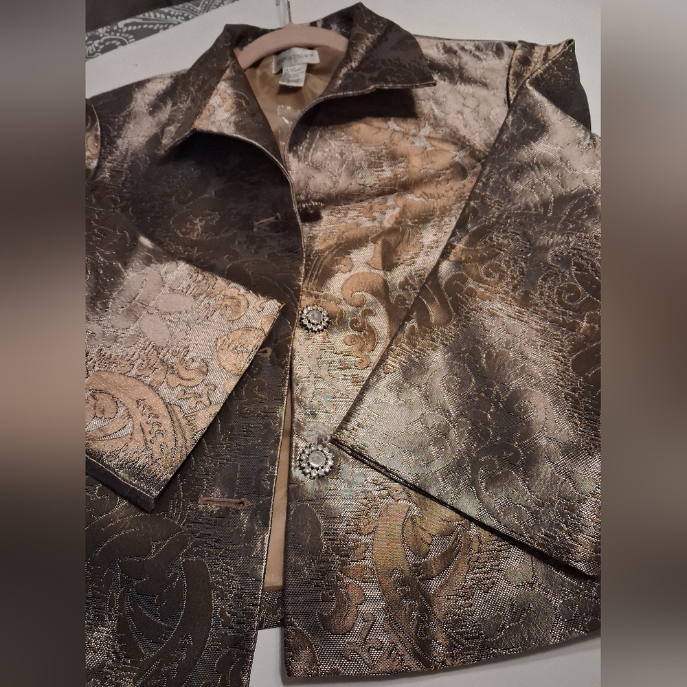 Newport News Metallic Brocade Gold Silver Suit - Picture 7 of 11
